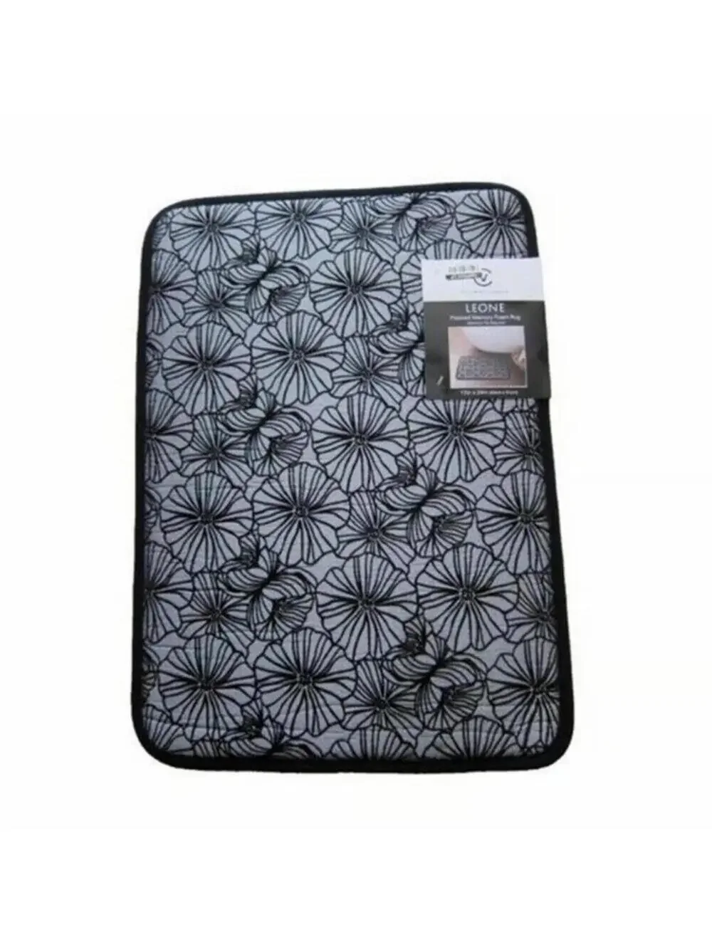 Memory Foam Bath Mat Rug Non-slip Black & Gray Floral 17x24 NEW